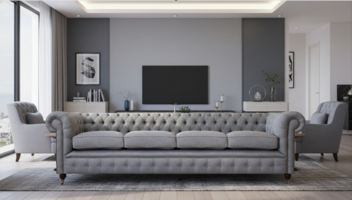 Chesterfield Véiersëtzere Gro Sofa Couch Wunnzëmmer Ariichtung Nei Textil
