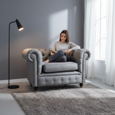 Wunnzëmmer Sessell Luxus Polster Stoff Chesterfield Textil Sëtz Nei Ariichtung