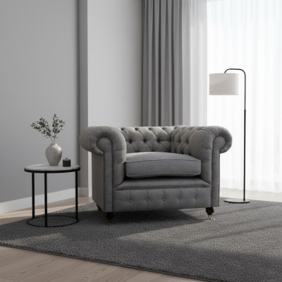Wunnzëmmer Sessell Luxus Polster Stoff Chesterfield Textil Sëtz Nei Ariichtung