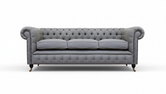 Grou Chesterfield Wunnzëmmer Textil Stoff Ariichtung Luxus Dräisëtzer Sofa