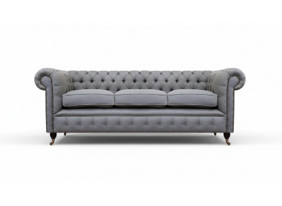Grou Chesterfield Wunnzëmmer Textil Stoff Ariichtung Luxus Dräisëtzer Sofa