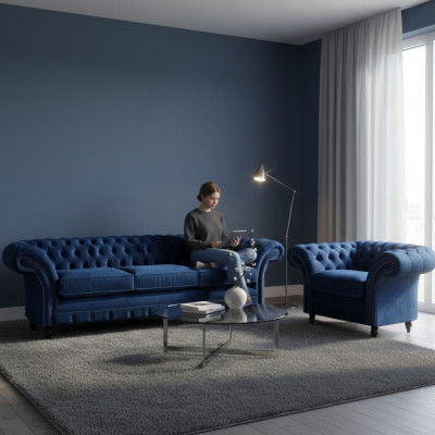Textil Stoff Design Canapé Polster Canapé Blo Dreisëtzer Canapé Fotell Chesterfield
