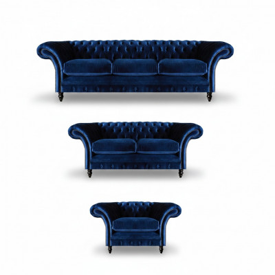 Luxus Design Nei Garnitur Wunnzëmmer Blo Sofa Set 3tlg Ariichtung Chesterfield
