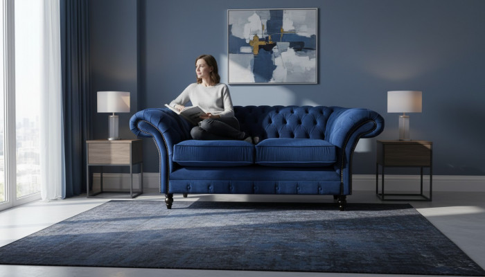 Wunnzëmmer Sofas Canapé Zwésëtzer Ariichtung Blo Chesterfield Nei