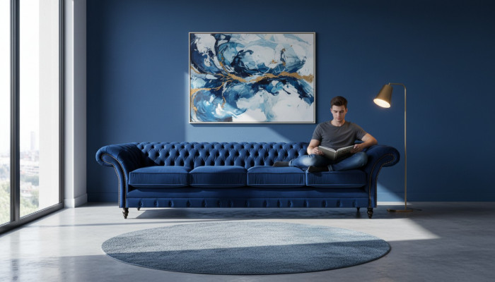 Luxus Design Chesterfield Véier-Plaz Sofa Blo Couch Ariichtung Wunnzëmmer
