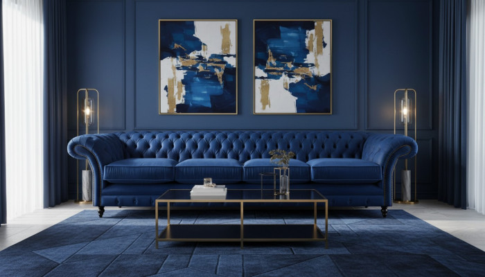 Luxus Design Chesterfield Véier-Plaz Sofa Blo Couch Ariichtung Wunnzëmmer