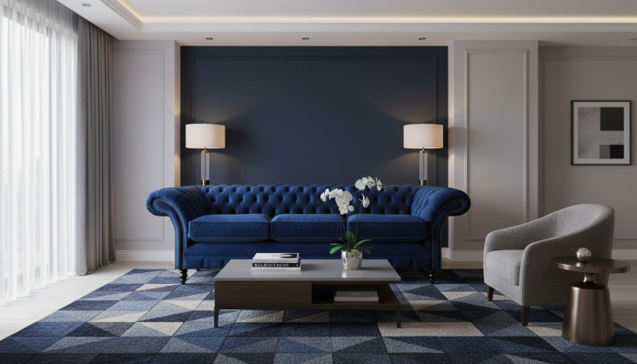 Chesterfield Luxus Sofa Drësëtzer Wunnzëmmer Polster Stoff Textil Design Nei