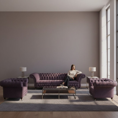 Chesterfield Design Luxus Polstersofa Couch Sitzgarnitur Polsterstoff Textil