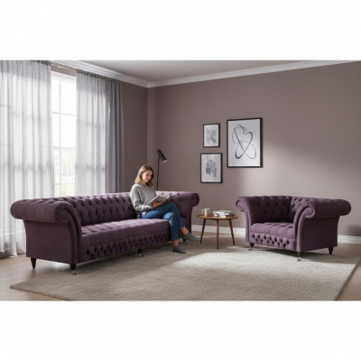 Garnitur Set 2teilig Design Drësëtzergarnitur Luxus Sesselleed Chesterfield Wunnzëmmer