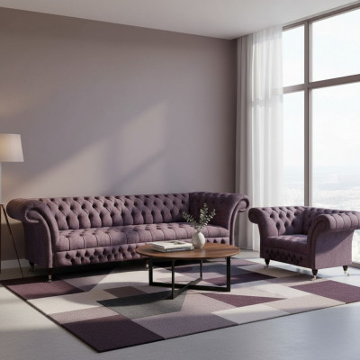 Garnitur Set 2teilig Design Drësëtzergarnitur Luxus Sesselleed Chesterfield Wunnzëmmer