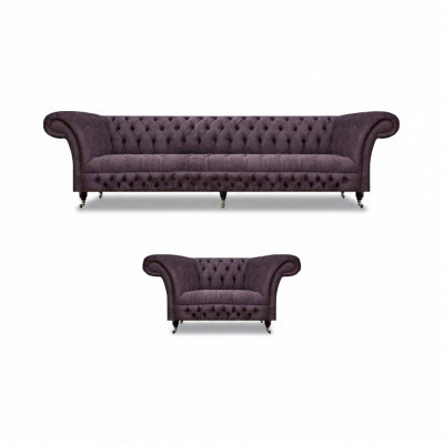 Garnitur Set 2teilig Design Drësëtzergarnitur Luxus Sesselleed Chesterfield Wunnzëmmer