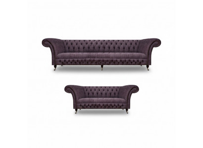 Wunnzëmmer Luxus Lila Canapé Dräisëtzeger Design Fauteuil Canapé Set Chesterfield