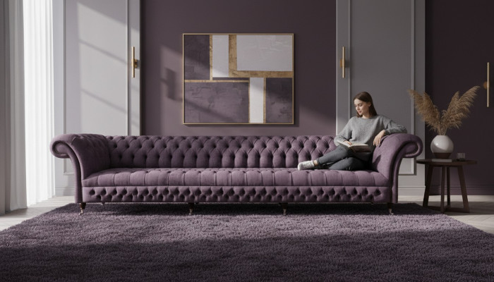 Luxus Polstermöbel Chesterfield Véiersëtzer Sofa Couch Stoff Wunnzëmmer