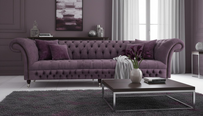 Chesterfield Sofa Dräisëtzer Stuff Sofas Canapé Luxus Lila Polstersëtz