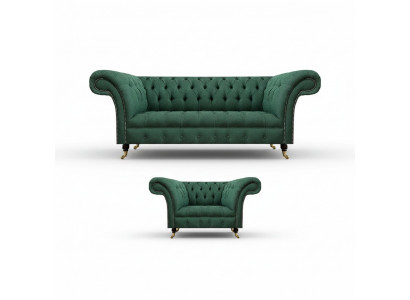 Luxus Wunnzëmmer Komplett Gréng Dräisëtzer Canapé Chesterfield Fauteuil Neie Set