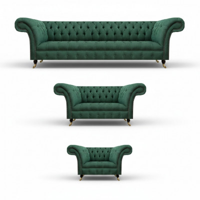 Luxus Sofaen Gréng Komplett Sofa-Garnitur Polstermébel Wunnzëmmer Couch Stoff