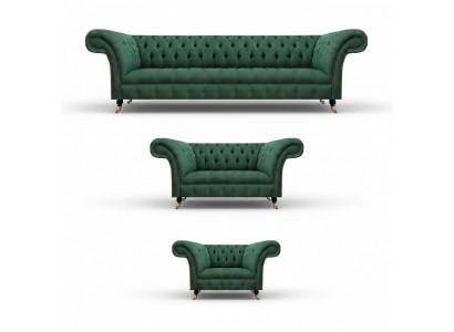 Luxus Sofaen Gréng Komplett Sofa-Garnitur Polstermébel Wunnzëmmer Couch Stoff