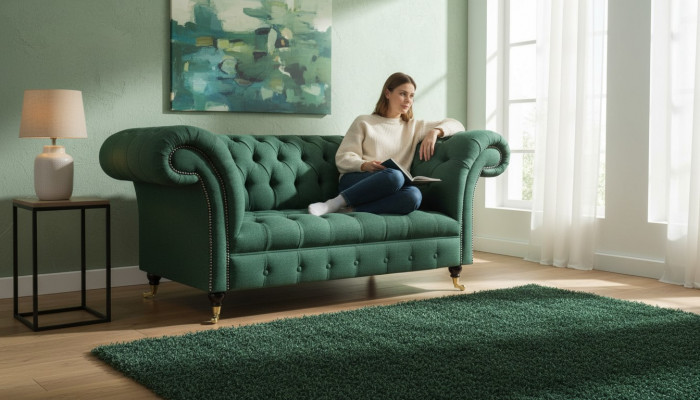 Wunnzëmmer Sofa Gréng Zweisëtzer Sofas Polstermöbel Chesterfield Nei