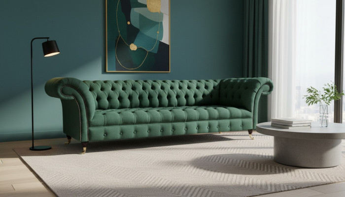 Polsterméiwelluxus Véiersëtzer Sofa Canapé Gréng Wunnzëmmer Chesterfield