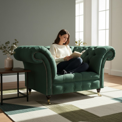 Wunnzëmmer Fotell Luxus Polstermöbel Gréng Polstersetzer Chesterfield Nei