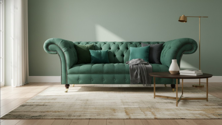 Luxus Dräisëtzer Sofa Couch Chesterfield Wunnzëmmer Gréng Polstersëtz Nei