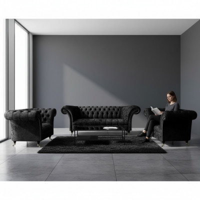 Wunnzëmmer Sofa Set Chesterfield Ariichtung Luxus Komplett 2x Fotell
