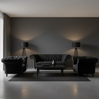 Wunnzëmmer Sofa Set Chesterfield Ariichtung Luxus Komplett 2x Fotell