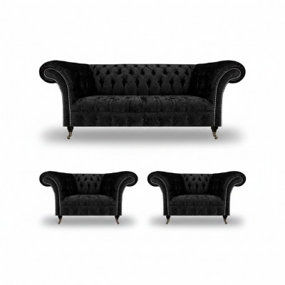 Wunnzëmmer Sofa Set Chesterfield Ariichtung Luxus Komplett 2x Fotell