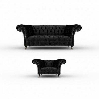 Schwaarz Komplett Chesterfield Polstersëtz Ariichtung Luxus Living.