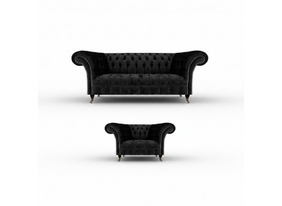 Schwaarz Komplett Chesterfield Polstersëtz Ariichtung Luxus Living.