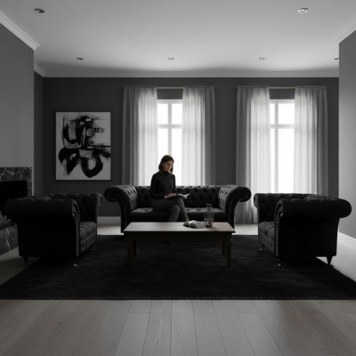 Luxus Schwaarz Komplett Chesterfield Canapé-Set Wunnzëmmer Fauteuil Nei