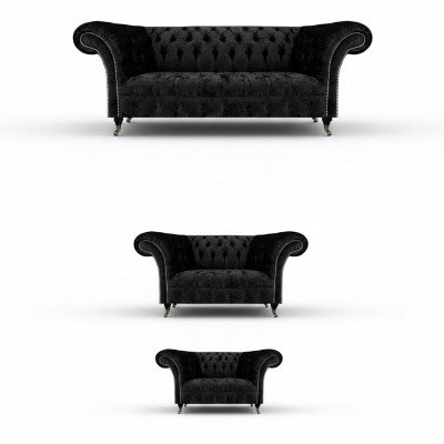 Luxus Schwaarz Komplett Chesterfield Canapé-Set Wunnzëmmer Fauteuil Nei