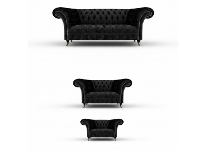 Luxus Schwaarz Komplett Chesterfield Canapé-Set Wunnzëmmer Fauteuil Nei
