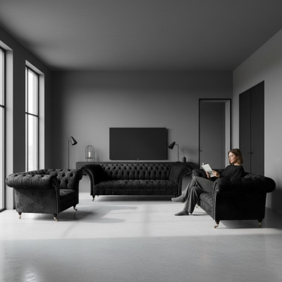 Chesterfield Canapé-Set 3tlg Komplett Wunnzëmmer Sofaen Couch Neit Set