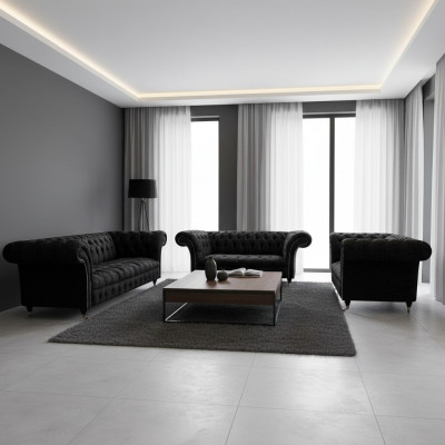 Chesterfield Canapé-Set 3tlg Komplett Wunnzëmmer Sofaen Couch Neit Set