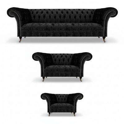 Chesterfield Canapé-Set 3tlg Komplett Wunnzëmmer Sofaen Couch Neit Set