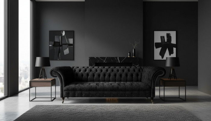 Wunnzëmmer Chesterfield Véiersëtzer Sofa Canapé Polstermiwwele Ariichtung Nei