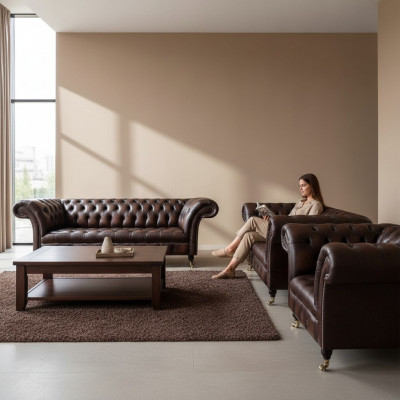 Wunnzëmmer Polstermiwwelen Chesterfield Sofas Canapé Lieder Luxus Sofa Set.