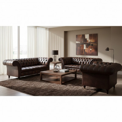 Wunnzëmmer Polstermiwwelen Chesterfield Sofas Canapé Lieder Luxus Sofa Set.