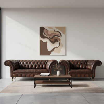 Chesterfield brong Sofa Set Dräisëtzeger Sofa Couch Zwéisëtzeger Wunnzëmmer Nei