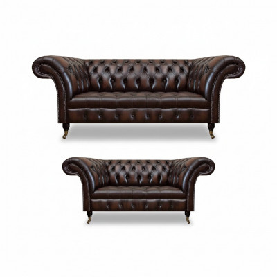 Chesterfield brong Sofa Set Dräisëtzeger Sofa Couch Zwéisëtzeger Wunnzëmmer Nei