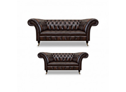 Chesterfield brong Sofa Set Dräisëtzeger Sofa Couch Zwéisëtzeger Wunnzëmmer Nei