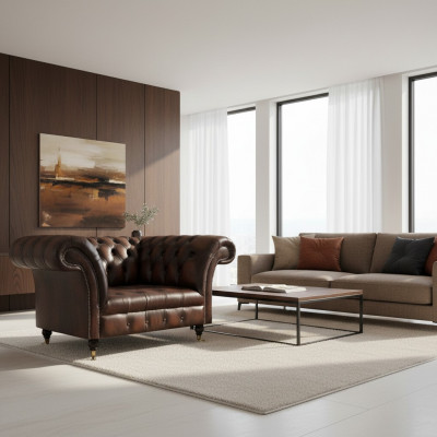 Luxus Neie Sëtz Wunnzëmmer Brong Sessell Ariichtung Polsterméier Chesterfield