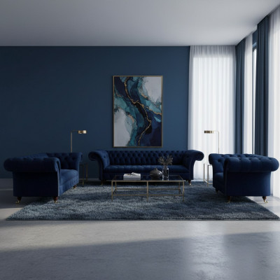 Design Miwwelen Komplett 3-deelege Wunnzëmmer Sofas Couch Chesterfield 4+2+1 Textil
