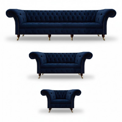 Design Miwwelen Komplett 3-deelege Wunnzëmmer Sofas Couch Chesterfield 4+2+1 Textil
