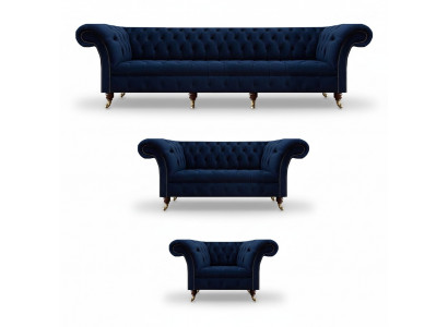 Design Miwwelen Komplett 3-deelege Wunnzëmmer Sofas Couch Chesterfield 4+2+1 Textil