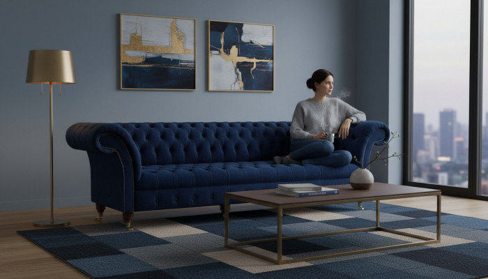 Viersëtzer Canapé Couch Wunnzëmmer Chesterfield Polstermebel Design Ariichtung