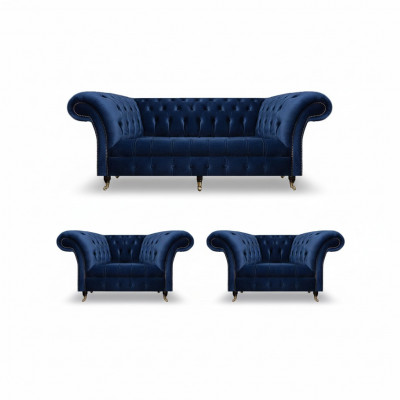 Chesterfield Luxus Miwwelen 2x Sëtz Still Dräisëtze Sofa Couch Wunnzëmmer 3+1+1