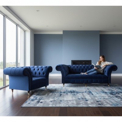 Komplett Set Canapé Dräisëtzer Luxus Fauteuil Ariichtung Wunnzëmmer Chesterfield