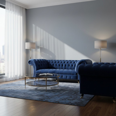 Komplett Set Canapé Dräisëtzer Luxus Fauteuil Ariichtung Wunnzëmmer Chesterfield
